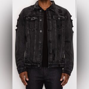 Unisex Distressed Black Denim Jacket Chen Designer